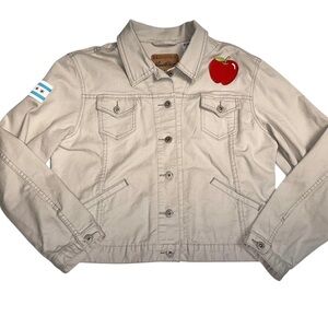 Levi's Women’s Customized Patch Beige Ex Boyfriend Trucker Denim Jacket XL